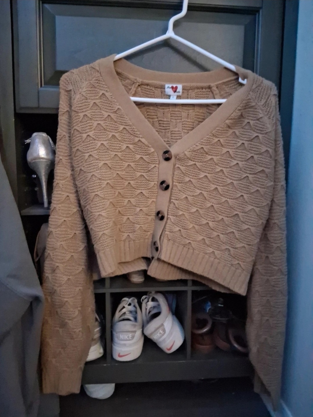 Woman Within Camel Textured Button-Front Cardigan